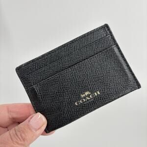 Vintage Coach Slim Card Case Wallet Black Embossed Leather 4x3”
